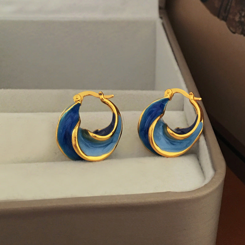 Vintage Blue Oil Dripping Spiral Shape Earrings