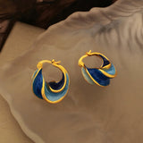 Vintage Blue Oil Dripping Spiral Shape Earrings