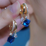 Blue Cube Sugar Crystal Earrings Temperament Ear Clip