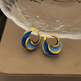 Vintage Blue Oil Dripping Spiral Shape Earrings